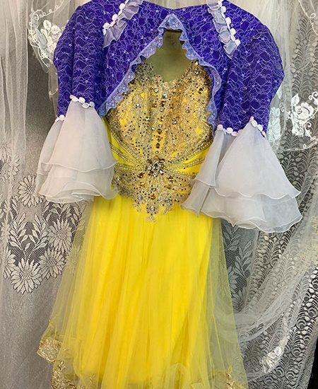 Yellow vintage dance dress and purple bolero