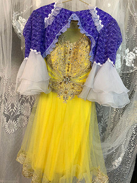 Yellow vintage dance dress and purple bolero