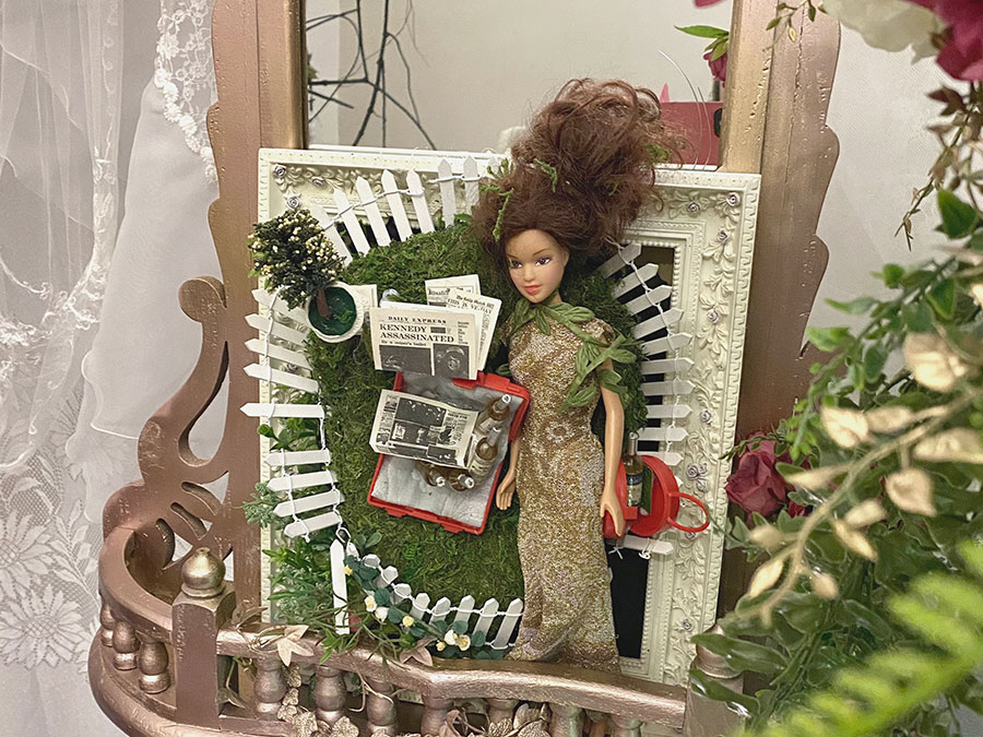The Lair, Costume and Photography studio, close up of artwork featuring vintage Barbie