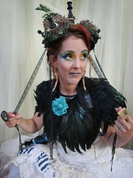Alice Moonlit with feathered attire + the Crown of Thorns headpiece