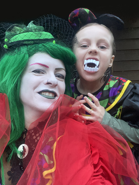 Harlequin Queens, Ana and her daughter Amelie, pre Halloween styled to go